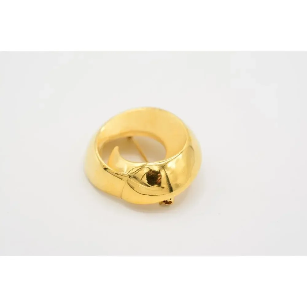 Givenchy Vintage Brooch Pin Round Brushed Gold Metallic Textured Signed BinAC